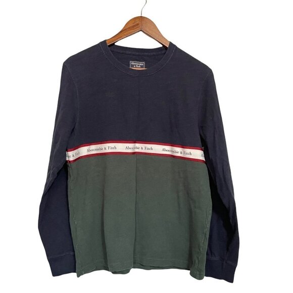 Abercrombie & Fitch Women's Blue Colorblock Retro Slub Knit Sweatshirt Medium - Picture 1 of 5